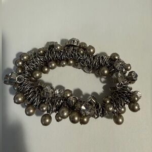 RJ Graziano Chunky stretch silver tone and rhinestone bracelet